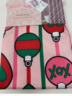 Betsey Johnson Pink, Green & Red Holiday Ornament Shower Curtain